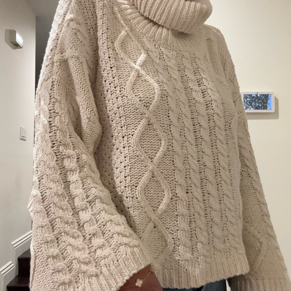 Miracle Cream Cable Knit Turtleneck Sweater